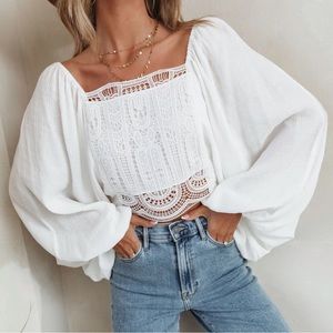 SANDRO CROCHET TIE BACK CROP TOP - WHITE